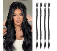 XFSRG 4 Pezzi Extension Trecce Naturali Extension Capelli Lunghi E Mossi Per Donne Look Bohémien E Chic Per Tutte Le Occasioni (Nero)