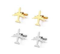 XFSRG 4 Pezzi Gemelli Camicia Uomo da Aereo Acciaio inossidabile Aeronautico Accessori per Pilota Matrimonio Affari(Oro + Argento)