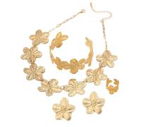 XFSRG 4 Pezzi Gioielli Donna Set Fiore Collana Bracciale Orecchini Anello Set Moda Regolabile Gioielleria Regalo per Cerimonia Matrimonio (Oro #1)
