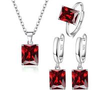 XFSRG 4 Pezzi Parure Gioielli Donna Quadrato Cristallo Collana Orecchini Anello Set di Gioielli Argento Elegante Zirconia Cubica Gioielleria Regalo Matrimonio Fidanzamento Anniversario (Rouge)