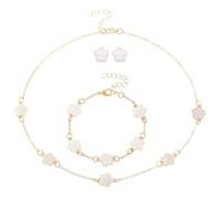 XFSRG 4 Pezzi Parure Gioielli Quadrifoglio da Donna 18K A Forma di Trifoglio Fortunato Quadrifoglio Bracciali Collana Orecchini Fiore Set di Gioielli Sposa Regalo Per Fidanzata Mamma(Bianco)