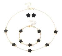 XFSRG 4 Pezzi Parure Gioielli Quadrifoglio da Donna 18K A Forma di Trifoglio Fortunato Quadrifoglio Bracciali Collana Orecchini Fiore Set di Gioielli Sposa Regalo Per Fidanzata Mamma(Nero)