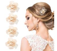 XFSRG 4 Pezzi Pettini laterali a Forma di Fiore da Sposa Accessori Eleganti per Damigelle Donne e Ragazze per Creare Acconciature Eleganti (Oro)