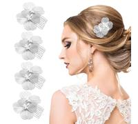 XFSRG 4 Pezzi Pettini laterali a Forma di Fiore da Sposa Accessori Eleganti per Damigelle Donne e Ragazze per Creare Acconciature Eleganti (Argento)