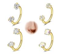 XFSRG 4 Pezzi Piercing Naso 16G a Ferro di Cavallo Inossidabile Septum Anello Piercing Gioielli con Cubic Zirconia per Uomini Donne(Oro)