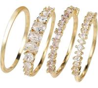 XFSRG 4 Pezzi Set Anelli Donna Brillanti Cristallo Zirconia Cubica Impilabili Sottili Eleganti Gioielli Matrimonio