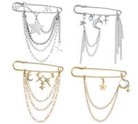 XFSRG 4 Pezzi Spille Colletto e Brosche Tema Stella e Luna con Frange Decorativa da Indossare su Camicie Maglioni o Bluse per Ufficio Look Quotidiano e Occasioni Speciali