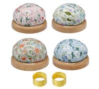 XFSRG 4 Puntaspilli con Base in Legno 2 Ditali da Cucito Set 6 Pezzi Pincushion Rotondo da Puntaspilli Giapponese Floreali Porta Spille Accessori Cucito per Cucito Quilting Ricamo (Set2)