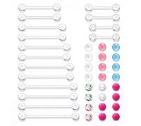 XFSRG 40 Pezzi Piercing Capezzolo Lingua 14G 8 Misure Piercing Capezzoli Lingua Anelli Dritto Barbell con Sfere di Ricambio