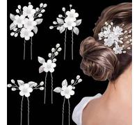 XFSRG 5 Pezzi Accessorio per Capelli Coroncina Pettine per Capelli da Sposa Forcina Fiore Di Perla Decorazioni per Damigelle d'onore Donne e Ragazze (Argento)