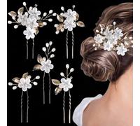 XFSRG 5 Pezzi Accessorio per Capelli Coroncina Pettine per Capelli da Sposa Forcina Fiore Di Perla Decorazioni per Damigelle d'onore Donne e Ragazze (Oro)