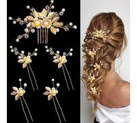 XFSRG 5 Pezzi Accessorio per Capelli Decorazioni Capelli da Sposa Pettinini con Strass Perle Accessori Capelli da Cerimonia Adatto per Le Donne (Oro)