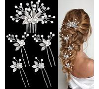 XFSRG 5 Pezzi Accessorio per Capelli Decorazioni Capelli da Sposa Pettinini con Strass Perle Accessori Capelli da Cerimonia Adatto per Le Donne (Argento)