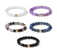 XFSRG 5 Pezzi Anelli Donna Perline di Cristallo Naturale Elastico Anello Elegante e Raffinato per Appuntamenti Serate e Vacanze al Mare