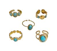 XFSRG 5 pezzi Anello in Boho Anello con Pietra Verde Turchese Aperto Intrecciato Anelli Impilabile Ipoallergenico per Regali di Gioielli da Donna