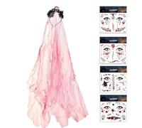 XFSRG 5 Pezzi Bloody Velo da Sposa Halloween Cerchietto dia de los Muertos Sanguinante Velo da Sposa in Pizzo Adesivi per Il Viso Halloween Vampiro Zombie Strega Cosplay Costume Spaventoso