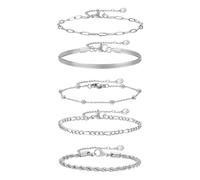 XFSRG 5 Pezzi Bracciale Donna Bracciale Regolabile Impilabili Braccialetto Placcato Oro 18K Cubani Accessori alla Moda Ideale per l'uso Quotidiano e Tutte le Occasioni (Argento)