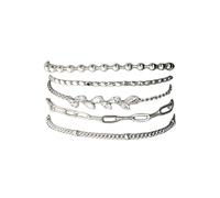 XFSRG 5 Pezzi Bracciali Donna Regolabili Argento Stile Catena Set Bracciale Rigido Acciaio Impilabili Gioielli Braccialetto Elegante Bigiotteria Gioielli per Donna Ragazze
