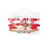 XFSRG 5 Pezzi Bracciali Natalizi Donna Braccialetto Impilabile Elastico con Ciondolo a Pupazzo di Neve Gioielli di Natale per Compleanno e Celebrazioni (Albero di Natale)