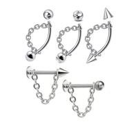 XFSRG 5 Pezzi Labret Piercing Catena in Acciaio Inossidabile Brillantino Naso Orecchini Helix Multiuso Gioielli per Piercing Alla Moda