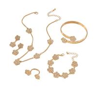 XFSRG 5 Pezzi Parure Gioielli Donna Fiore a Cinque Petali con Diamanti Incastonati Gioielli Elegante Adatto per Diverse Occasioni