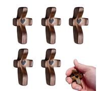 XFSRG 5 Pezzi Piccole Croci in Legno Intagliate a Mano con Motivi Cuore come Oggetti da Tenere in Mano per Preghiere e Occasioni Speciali come Battesimo o Comunione in un Design Nobiliare