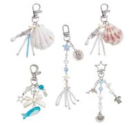XFSRG 5 Pezzi Portachiavi Donna Stile Marino Ciondolo con Conchiglia Perla e Stella Marina per Chiavi Borse Portafogli