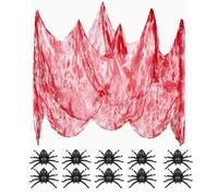 XFSRG 500x215cm Halloween Decorazioni 50 Pezzi Ragni Halloween Panno Spaventoso Cheesecloth Inquietante Decorazione Ragno Finto Realistico Tulle Horror Interni Esterni Helloween Feste Tema (Rosso)