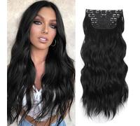 XFSRG 55cm Extensions Clip Capelli Veri 4 Pezzi Hair Extension Clip Parrucche Donna Naturale Riccioli Lunghi E Ondulati Con Forcina Capelli Finti Donna Per Viaggio(Nero)
