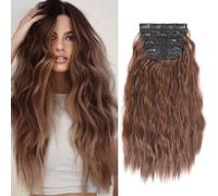 XFSRG 55cm Extensions Clip Capelli Veri 4 Pezzi Hair Extension Clip Parrucche Donna Naturale Riccioli Lunghi E Ondulati Con Forcina Capelli Finti Donna Per Viaggio(Marrone Chiaro)