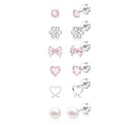 XFSRG 6 Paia Orecchini per Bambina Donna in Argento Ipoallergenico Orecchini con Farfalla Perla Zirconia Orecchino da Regalo per Bambina (Kit 2)