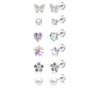 XFSRG 6 Paia Orecchini per Bambina Donna in Argento Ipoallergenico Orecchini con Farfalla Perla Zirconia Orecchino da Regalo per Bambina (Kit 1)