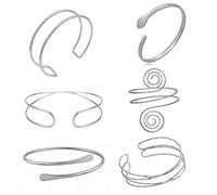 XFSRG 6 Pezzi Bracciale Donna Minimalista Boho Aperto Polsini da Braccio Set Regolabile per Festival Regalo e Look Punk (Argento)