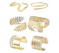 XFSRG 6 Pezzi Bracciale Rigido Donna Aperto Regolabile Arm Cuff Spirale Polsini da Spirale Gioielli da Donna per Braccio e Avambraccio (Boro Dorato)