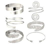 XFSRG 6 Pezzi Bracciale Rigido Donna Inossidabile Semplice Punk Ampio Geometrico in Acciaio inox Boemia Aperto Bracciale Rigido Set Impilabile（Argento）