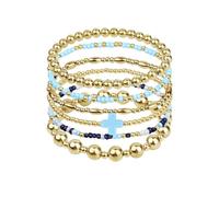 XFSRG 6 Pezzi Bracciali d'oro da Donna Braccialetti Croci e Perle Braccialetti Regolabili Impilabili Impermeabile Gioielli Oro Regalo Sorella Per Buoni Amici (Oro C)