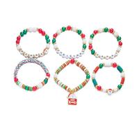 XFSRG 6 Pezzi Bracciali Natalizi Donna Braccialetti Colorato Elastici Set Impilabile Gioielli di Natale Bracciali di Natale per Bambini Ideali Come Regalo o Accessorio Festivo （Set 1）