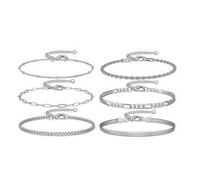 XFSRG 6 Pezzi Cavigliera Donna Set Argento Boho Cavigliera Regolabile per Piedi Accessori Estivi Eleganti per Donne e Ragazze Cavigliere in Acciaio Inossidabile(Argento)