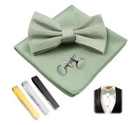 XFSRG 6 Pezzi Papillon Uomo di Fazzoletto Gemelli Fermaglio Cravatta Set Elegante Fiocco Preannodato Accessori per Business Formale Matrimonio(Verde)