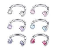XFSRG 6 Pezzi Piercing Naso a Ferro di Cavallo con Cristalli Brillanti Septum Nostril Piercing Acciaio Chirurgico Anello Aperto Orecchini Cerchio Orecchio Gioielli Corpo