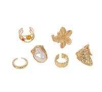 XFSRG 6 Pezzi Set Anelli Donna Fiore Irregolare con Perla e Pietre Impilabili da Falange Boho Donna Anelli Regolabili per Nocche Gioielli Moda per Ragazze e Donne
