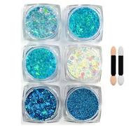 XFSRG 6 Pezzi Trucco Glitter per Viso Corpo e Capelli con Stelle Cuori e Farfalle per Trucco Scintillante Perfetto per Carnevale Halloween e Feste in Maschera (Blu)