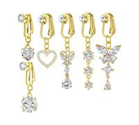 XFSRG 6 Pezzo Piercing Ombelico Finto Senza Buco Rame Anallergico Ombelico Gioielli Piercing Set Cuore Farfalla Diamante Lungo Gioielli Pancia Donne (Oro)