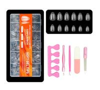 XFSRG 600 Pezzi Unghie Trasparenti 15 Misure Tip Super Sottili e Invisibili Smerigliato con 5 Accessori per Manicure per Donne Saloni e Estetista (04)