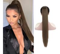 XFSRG 66cm Extension Capelli Lisci Con Forcine Capelli Finti Donna Coda Del Cavallo Regali Ragazze Donna Per appuntamento Celebrazione Festa Banchetti(Marrone Scuro)