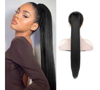 XFSRG 66cm Extension Capelli Lisci Con Forcine Capelli Finti Donna Coda Del Cavallo Regali Ragazze Donna Per appuntamento Celebrazione Festa Banchetti(Nero)