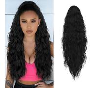 XFSRG 66cm Extension Coda Finta Capelli Veri Permanente Riccia Compatta Capelli Finti Donna Con Forcine Ponytail Naturale Parrucca Elegante E Folta Per Donne Ragazze(Nero)