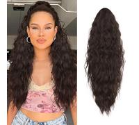XFSRG 66cm Extension Coda Finta Capelli Veri Permanente Riccia Compatta Capelli Finti Donna Con Forcine Ponytail Naturale Parrucca Elegante E Folta Per Donne Ragazze(Marrone Scuro)