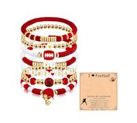 XFSRG 7 Pezzi Bracciale da Calcio da Donna Bracciale Ciondolo Impilabile Braccialetto Elastico Sportivi Rugby Casco con Carta per gli Appassionati di Sport (Rosso)