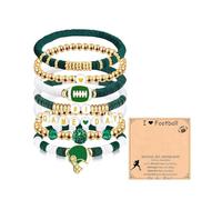 XFSRG 7 Pezzi Bracciale da Calcio da Donna Bracciale Ciondolo Impilabile Braccialetto Elastico Sportivi Rugby Casco con Carta per gli Appassionati di Sport (Verde)